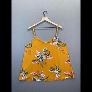 Torrid Super Soft Womens Floral Tank Top Yellow Sleeveless V-Neck Size 2"